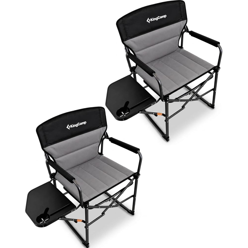 Folding Chair - 特大キャンプディレクターズチェア（背が高く大きな方向け）、頑丈な耐荷重440ポンドの折りたたみ椅子（サイドテーブル付き）、ポータブルパッド入りキャンプチェア