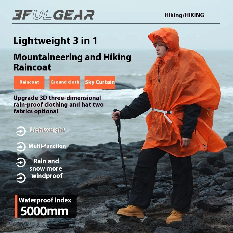 Camping Rain Poncho - 3F UL GEAR 超軽量ハイキングレインコート 3 in