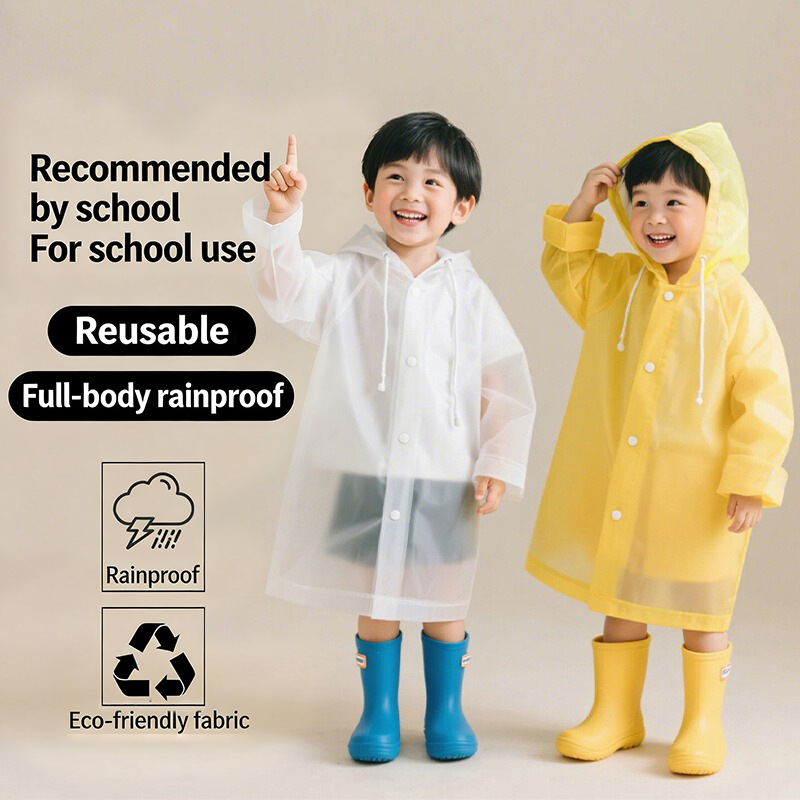 Camping Rain Poncho - 子供用使い捨てレインコート EVA ロングワンピースポンチョ 軽量防水 アウトドア、学校、キャンプに最適