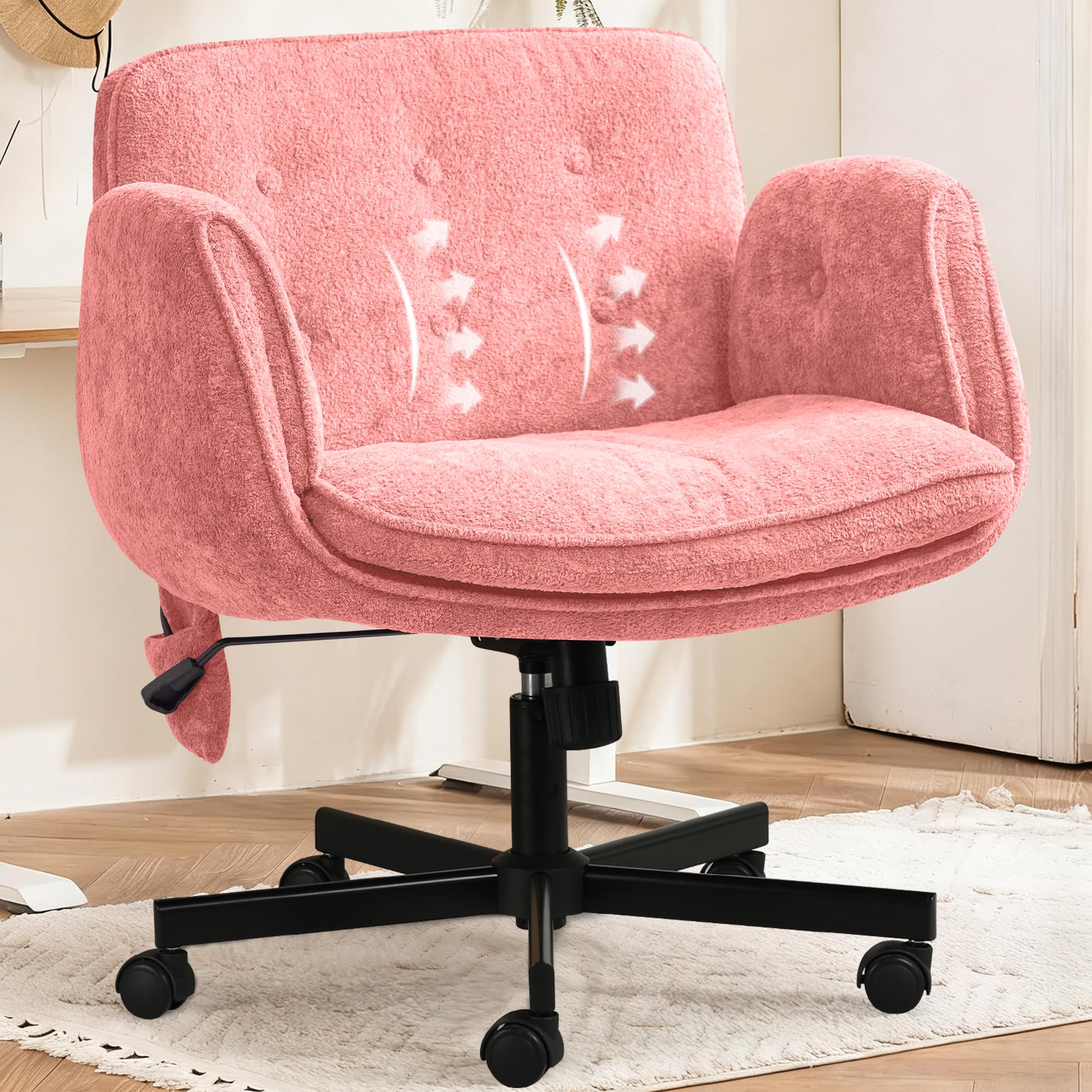 Folding Chair - クロスチェア（車輪とアームレスト付き）、シェニールクロスレッグオフィスチェア（5段階折りたたみ式アームレスト付き）、快適な座り心地