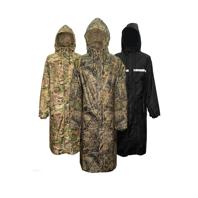 Camping Rain Poncho - 男性と女性のためのカモフラージュロングレインコート、迷彩防水ポンチョ、レインコート、釣り、ハイキング、結合カバー服、戦略