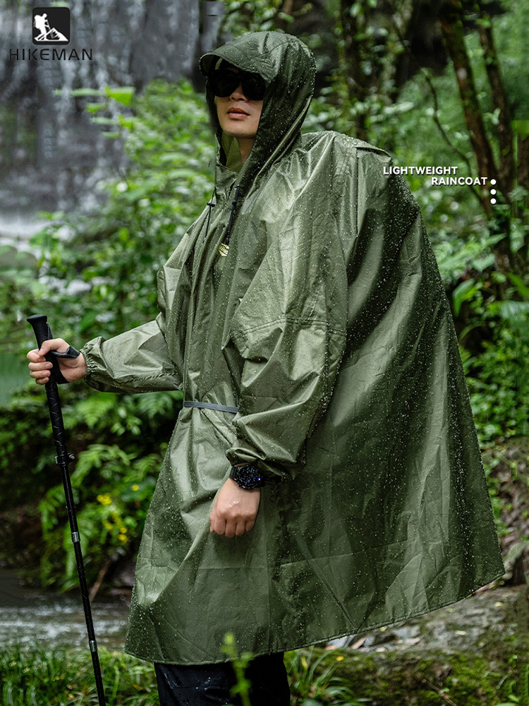 Camping Rain Poncho - 超軽量ジッパーレインコート 210T ポリエステル 防水レインカバー アウトドア ハイキング