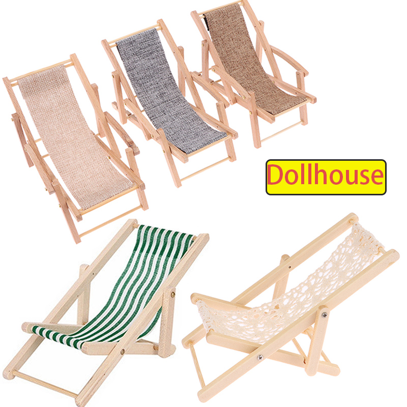 Folding Chair - 1Pc 1/12 ドールハウス折りたたみデッキチェアドールハウスラウンジビーチチェアモデルドールハウスミニ家具アクセサリー