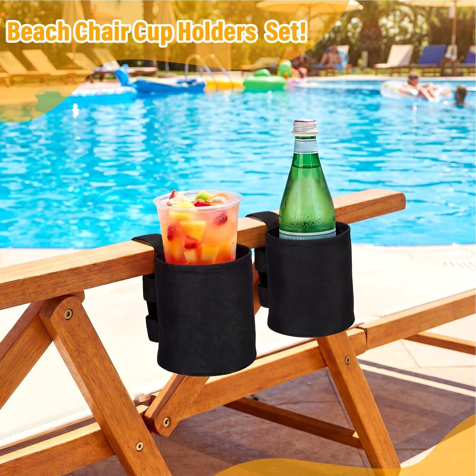 Outdoor Camping Table And Chairs - ユニバーサルウォーターボトルホルダー ポータブルカップスリーブ 旅行、アウトドア、ビーチ、キャンプ、プール、ラウンジチェアでの使用に最適 (ブラック)