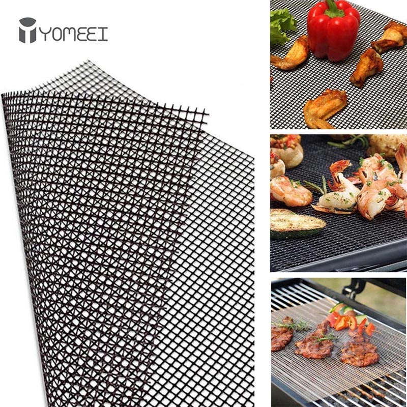 Outdoor Camping Rugs - Yomeei 1個バーベキューグリルマット格子状バーベキューマット再利用可能な熱抵抗グリルメッシュ屋外キャンプバーベキュー
