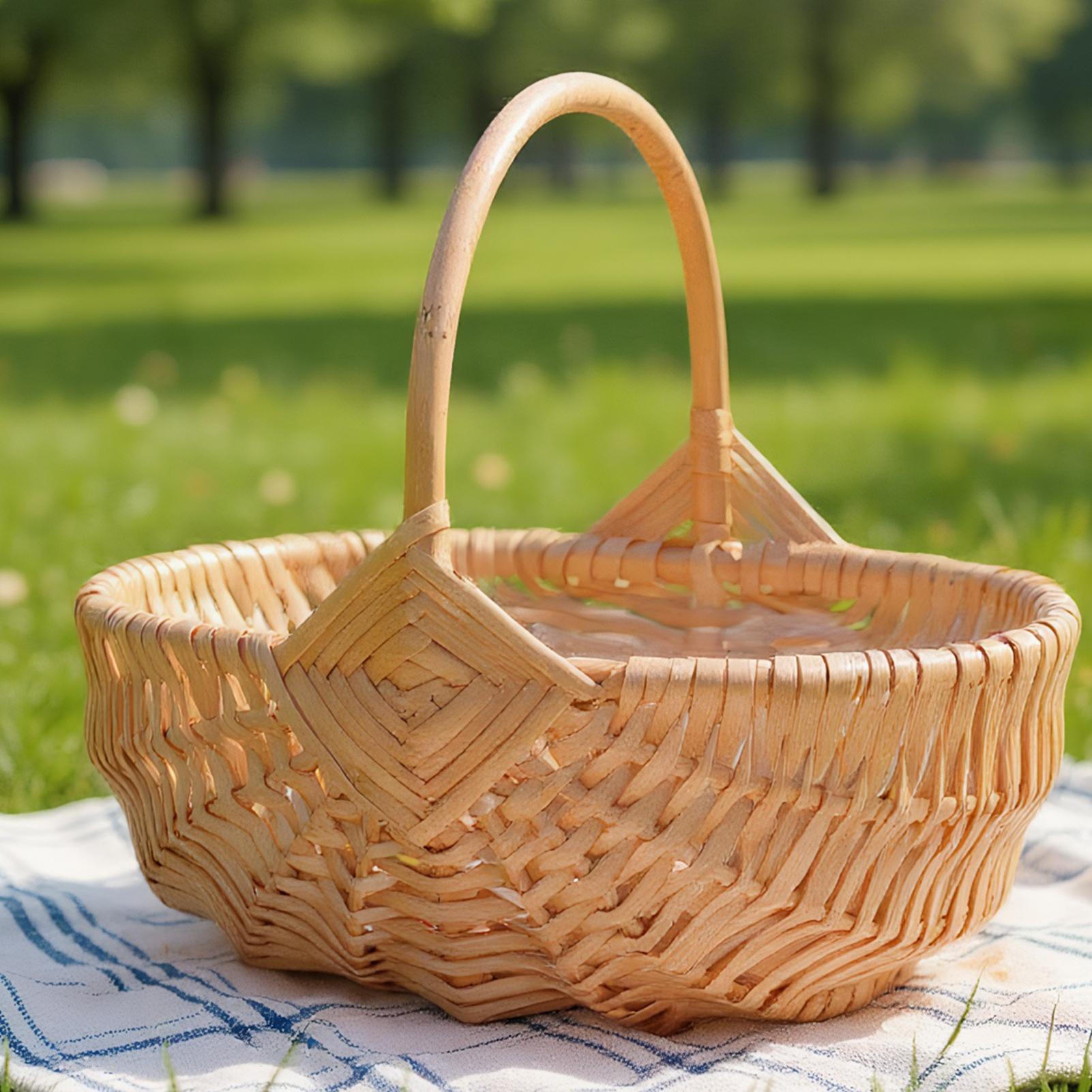 Outdoor Activities In Camping - 織物製のピクニックバスケット、ハンドル付き、空のピクニック収納バスケット、手作りのラタン製ギフト、アウトドアアクティビティ、ビーチ、キャンプに最適