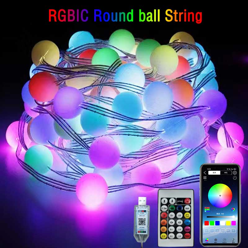 Outdoor Camping Lights String - 音楽コントローラー付きrgbラウンドボール,USB, Bluetooth,防水,雰囲気,キャンプ,庭の装飾,屋外,アプリケーション,5v