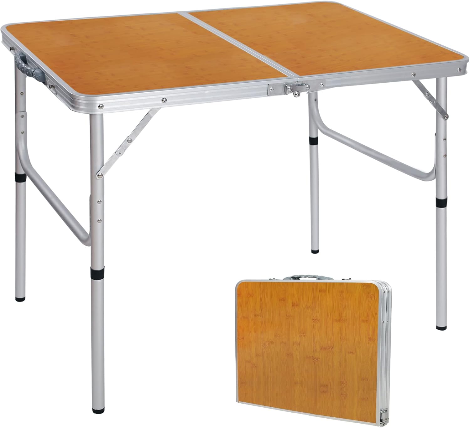 Outdoor Camping Cooking Table - 高さ調節可能 35x24インチ 折りたたみ式キャンプテーブル、ピクニック、料理、ビーチ用のポータブルアルミ製アウトドアテーブル、2段階の高さ設定