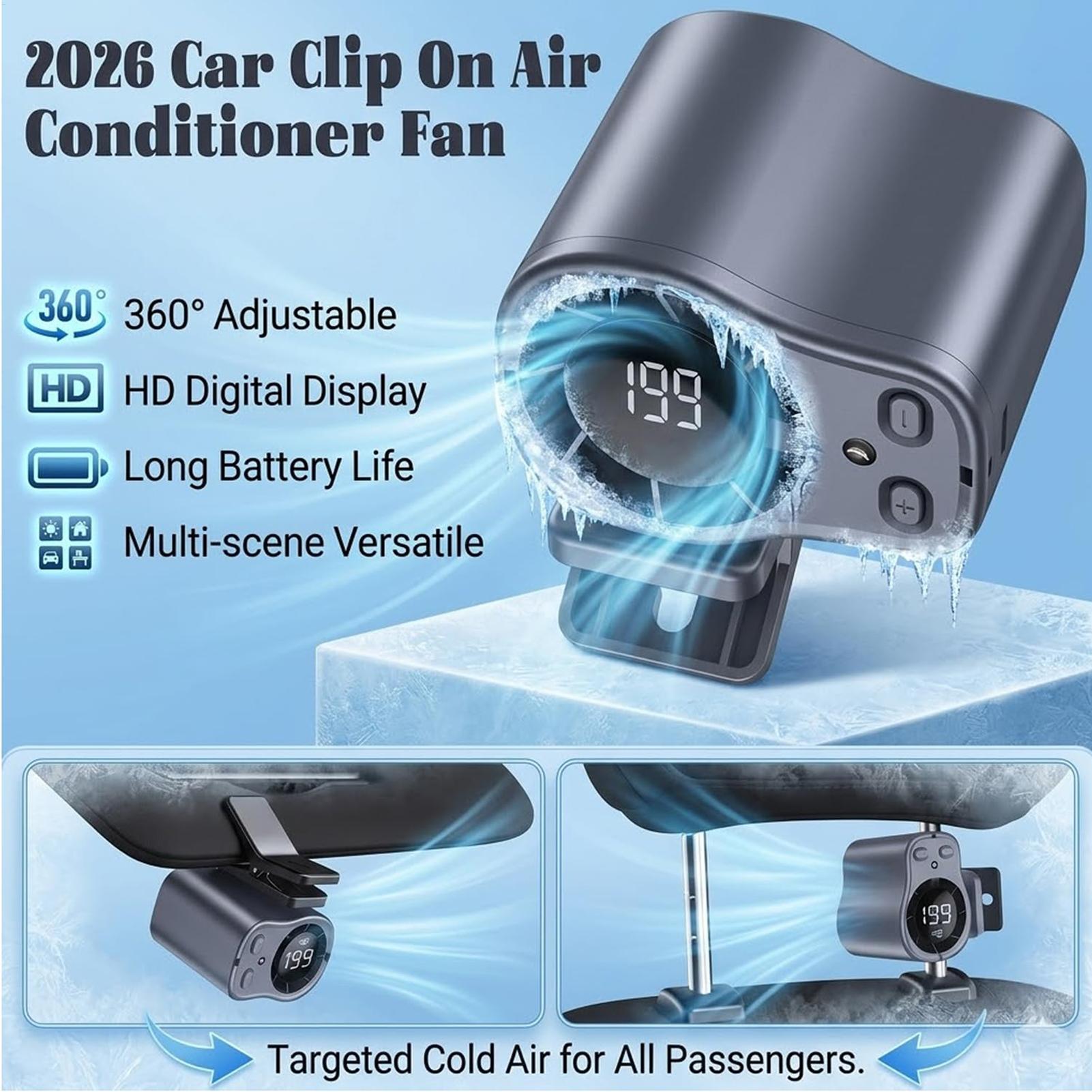 Outdoor Camping Misting Fan - 半導体冷却カーファンUSB充電式クリップオンポータブルデスクファンLEDディスプレイ付き360度回転静音車キャンプ用
