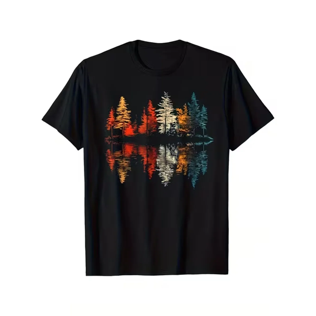 Outdoor Activities In Camping - メンズ レトロ リフレクション プリント Tシャツ ブラック