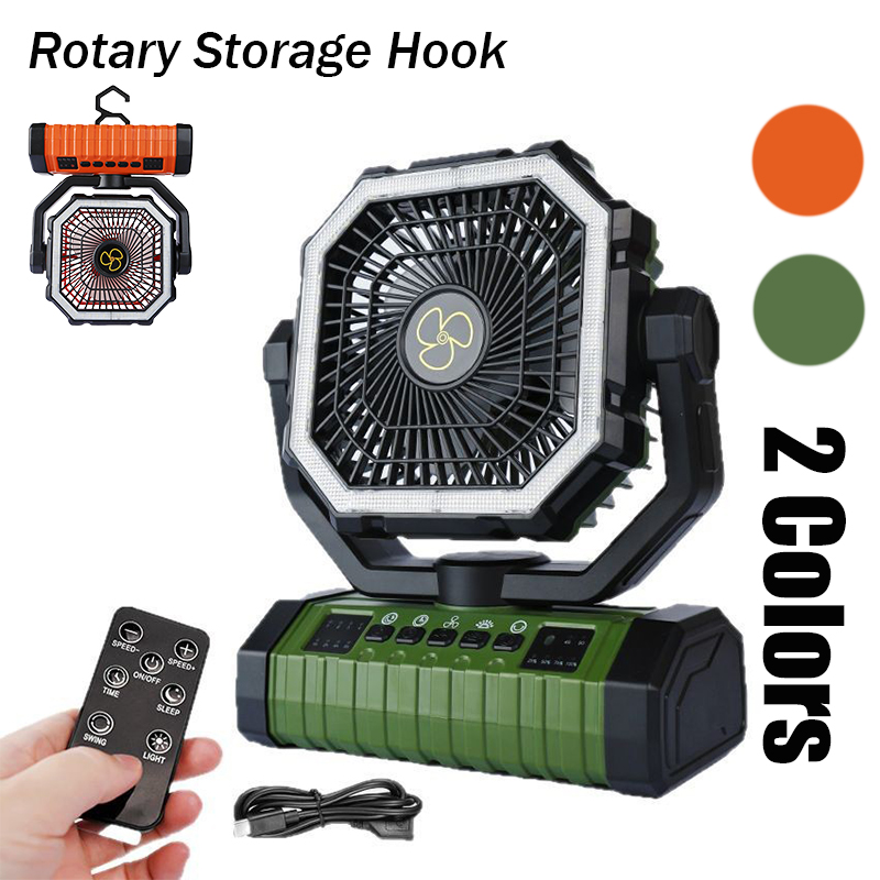 Outdoor Camping Misting Fan - 20000mAh充電式キャンプファン、ポータブルバッテリー駆動デスクテントファン、LEDナイトライト、吊り下げフック付き、4段階風量、車旅行、アウトドア旅行に最適