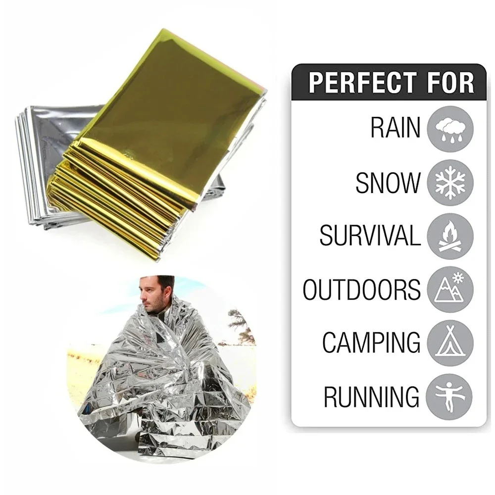 Outdoor Camping Rugs - 5 個緊急サーマルブランケット折りたたみ防水防風サンシェードレスキューブランケット屋外サバイバル応急処置キャンプマットパッド