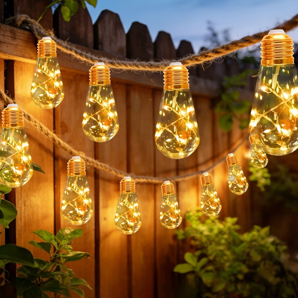 Outdoor Camping Lights String - 10/20LED屋外ソーラーライトストリング、防水電球吊り下げ式レトロ麻縄ライトストリング、キャンプ、中庭、フェンス、庭用