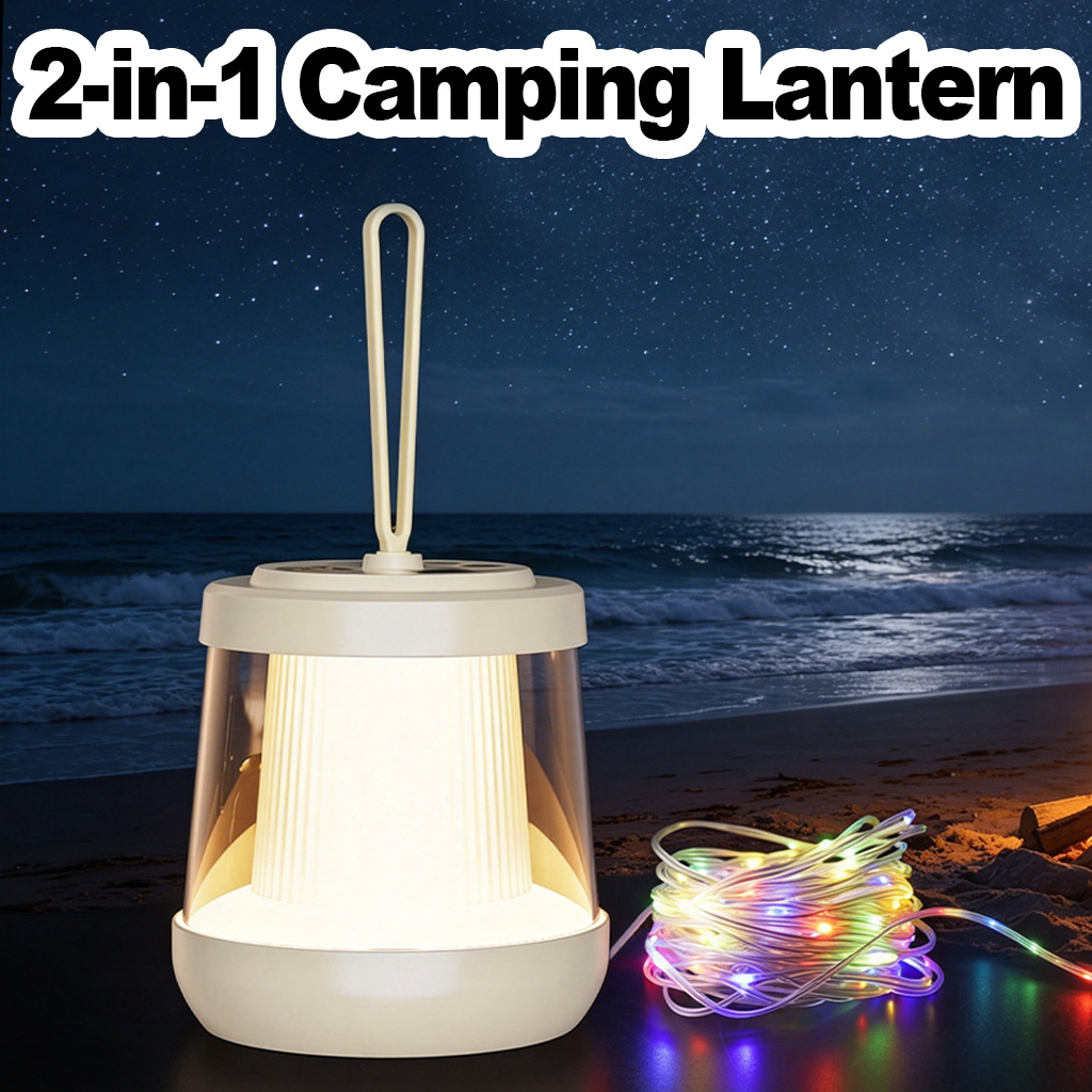 Outdoor Camping Lights String - 2-in-1 キャンプランタン＆ストリングライト 10M LED充電式防水屋外テント用フェアリーライト懐中電灯雰囲気照明ハンギングアート