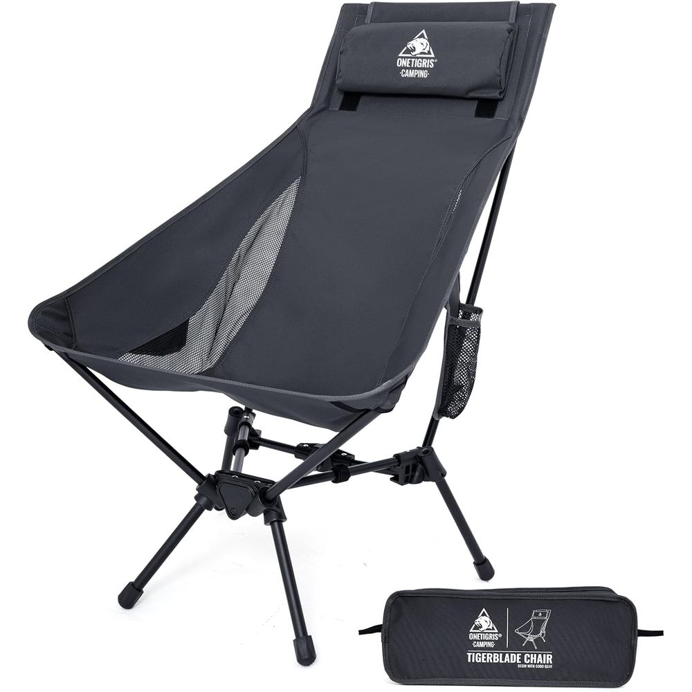 Folding Chair - タイガーブレード ハイバック キャンプチェア 枕付きデザイン、快適な幅広シート折りたたみ椅子