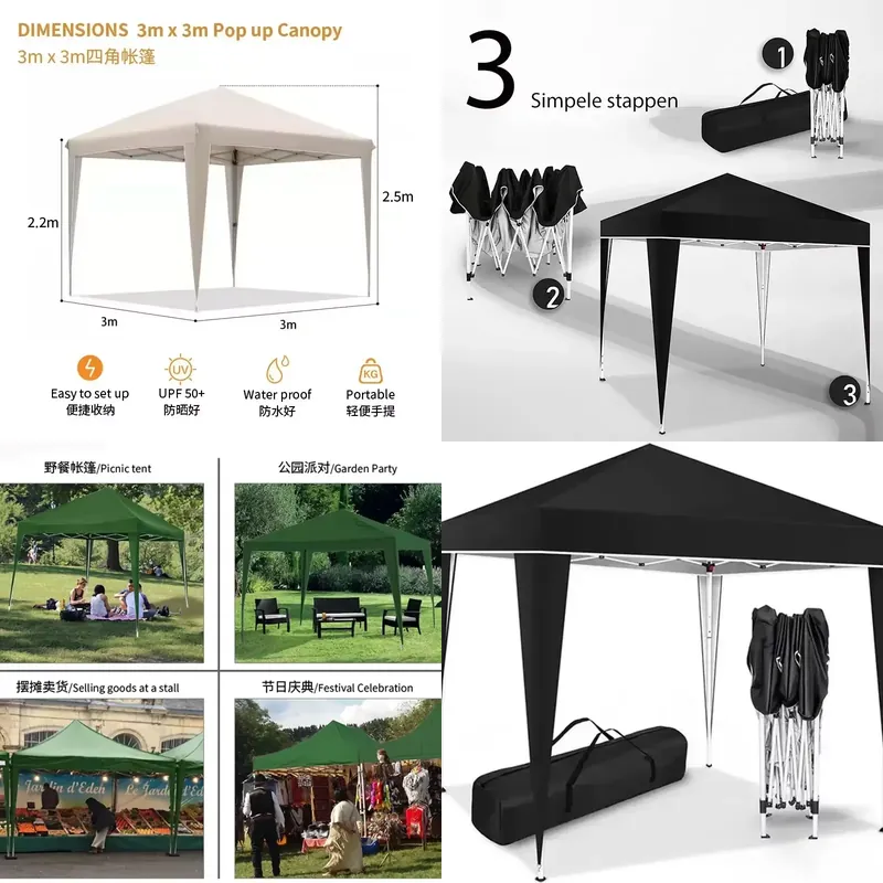 Outdoor Camping Exhibition - 300x300x220cm 折りたたみ式テント 防水ポップアップキャノピー アウトドアキャンプビーチ日よけパビリオン 展示会レジャーシェルター用