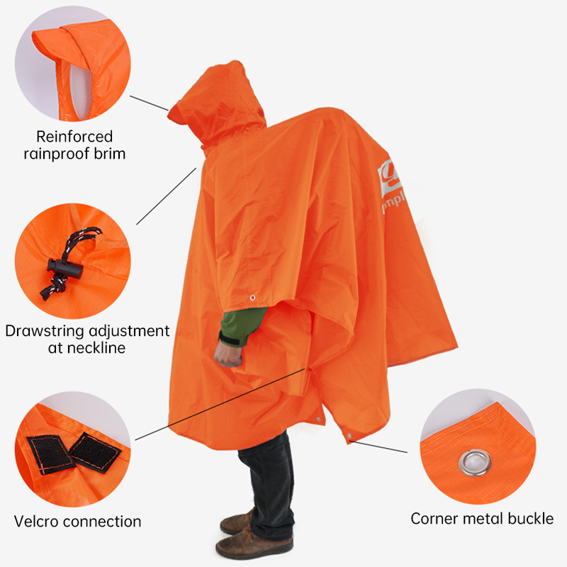 3 in 1 防水レインコート軽量アウトドアハイキングレイン - Camping Rain Poncho のレビューと価格
