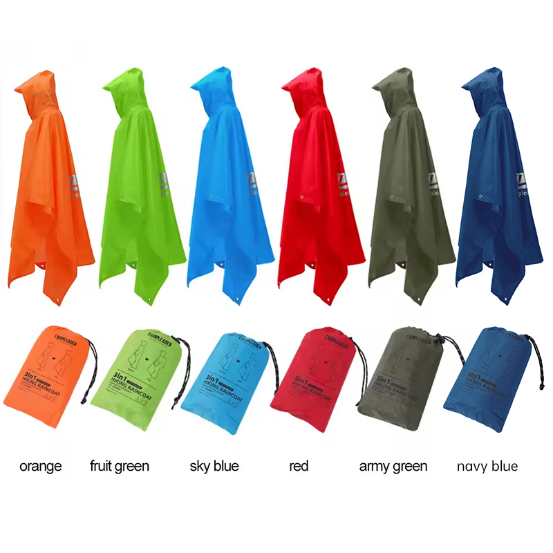 3 in 1 防水レインコート軽量アウトドアハイキングレイン - Camping Rain Poncho のレビューと価格