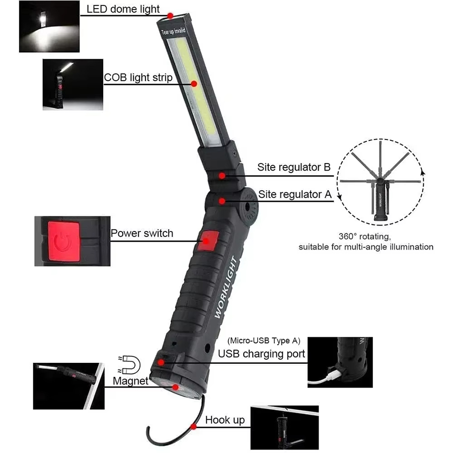 ポータブル LED 懐中電灯 磁気フック付き 屋外修理作業灯 - Outdoor Camping Glamping のレビューと価格