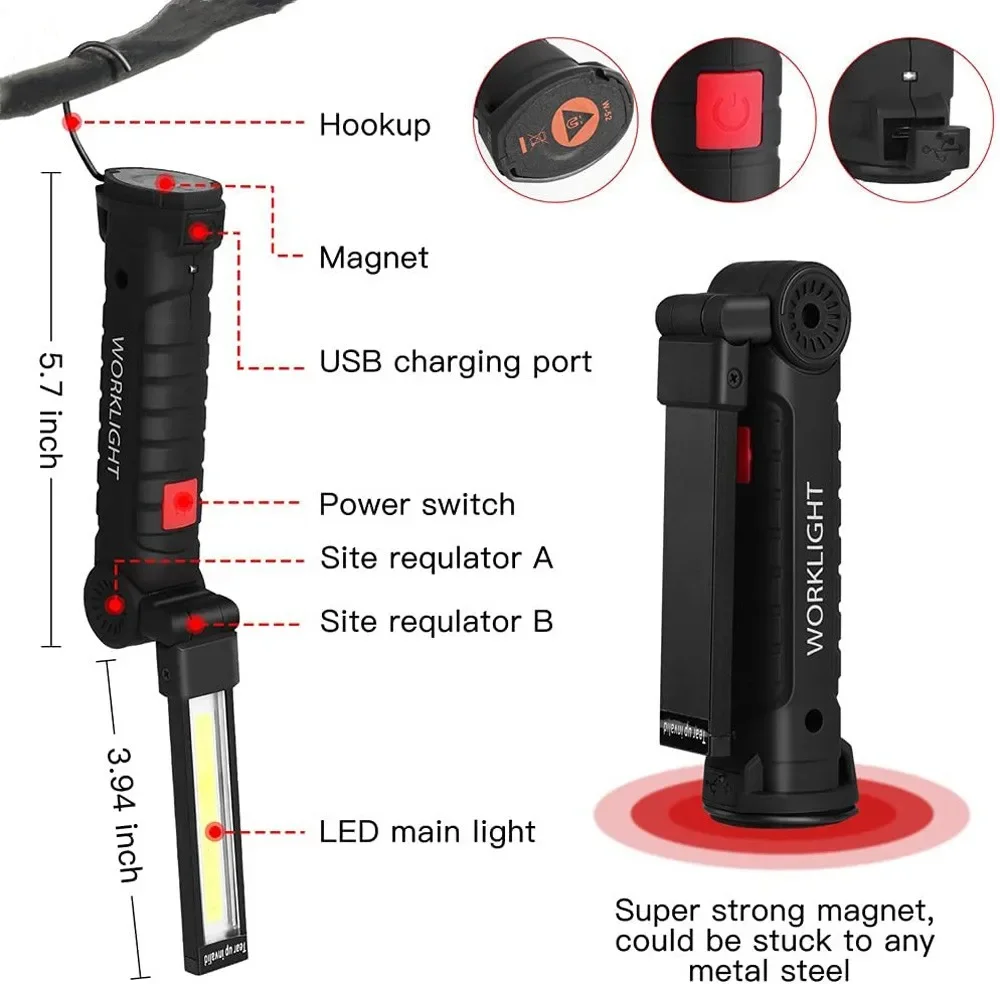 ポータブル COB LED 懐中電灯 USB 充電式ワークラ - Outdoor Camping Glamping のレビューと価格