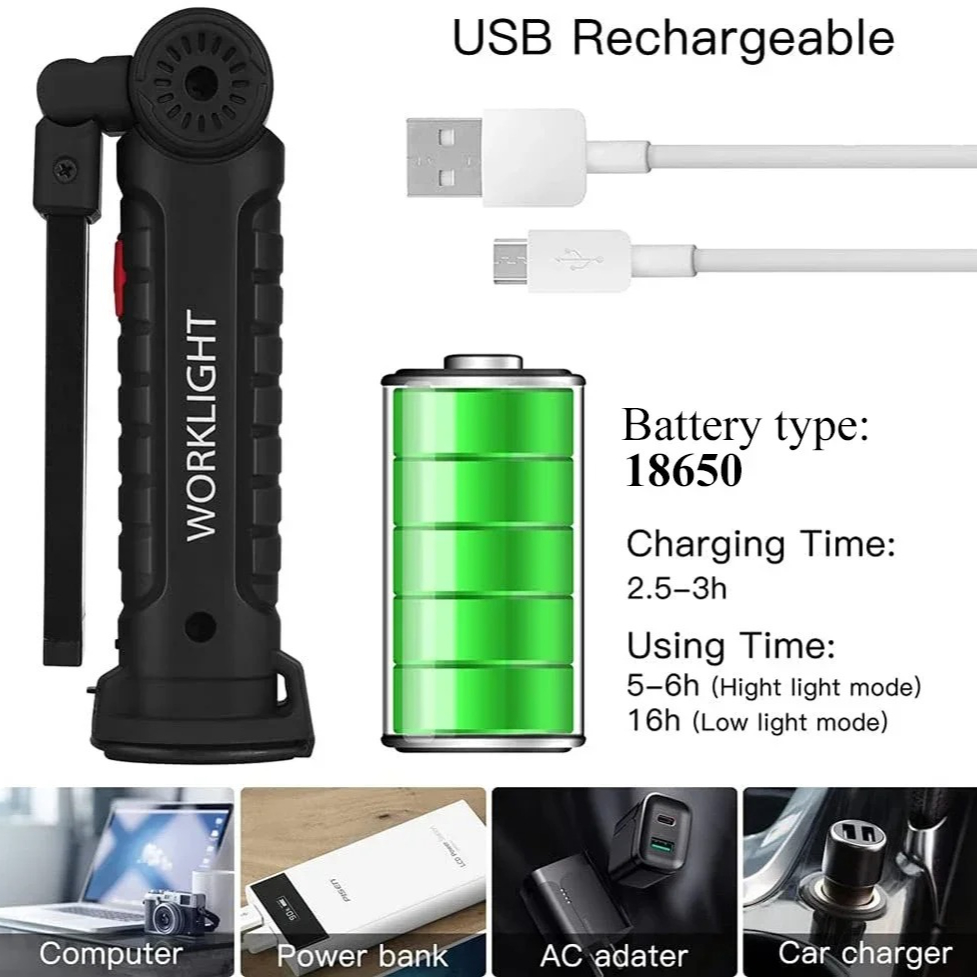 ポータブル COB LED 懐中電灯 USB 充電式ワークラ - Outdoor Camping Glamping のレビューと価格