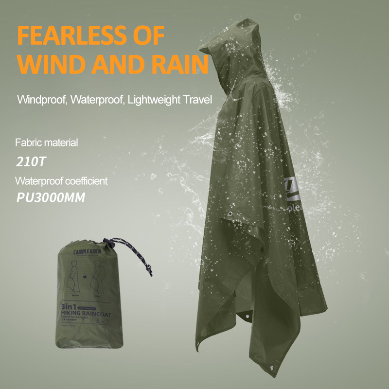 3 で 1 屋外レインコートフード付きスリーブロング防水レイ - Camping Rain Poncho のレビューと価格
