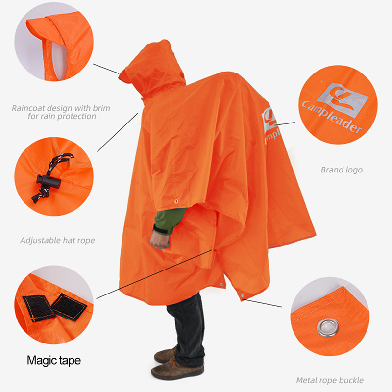 3 で 1 屋外レインコートフード付きスリーブロング防水レイ - Camping Rain Poncho のレビューと価格