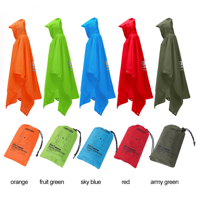 3 で 1 屋外レインコートフード付きスリーブロング防水レイ - Camping Rain Poncho のレビューと価格