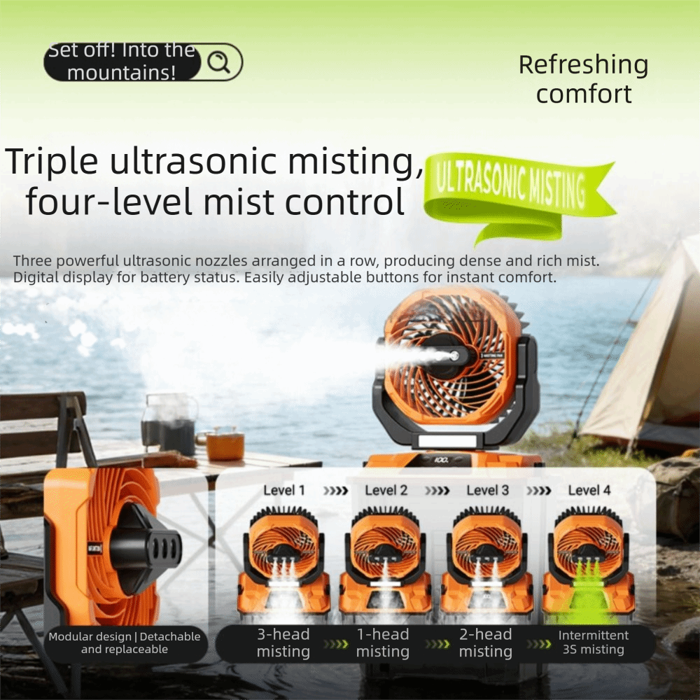 大型水槽スプレーキャンプファン、スケールステッカー付きリモコ - Outdoor Camping Misting Fan のレビューと価格