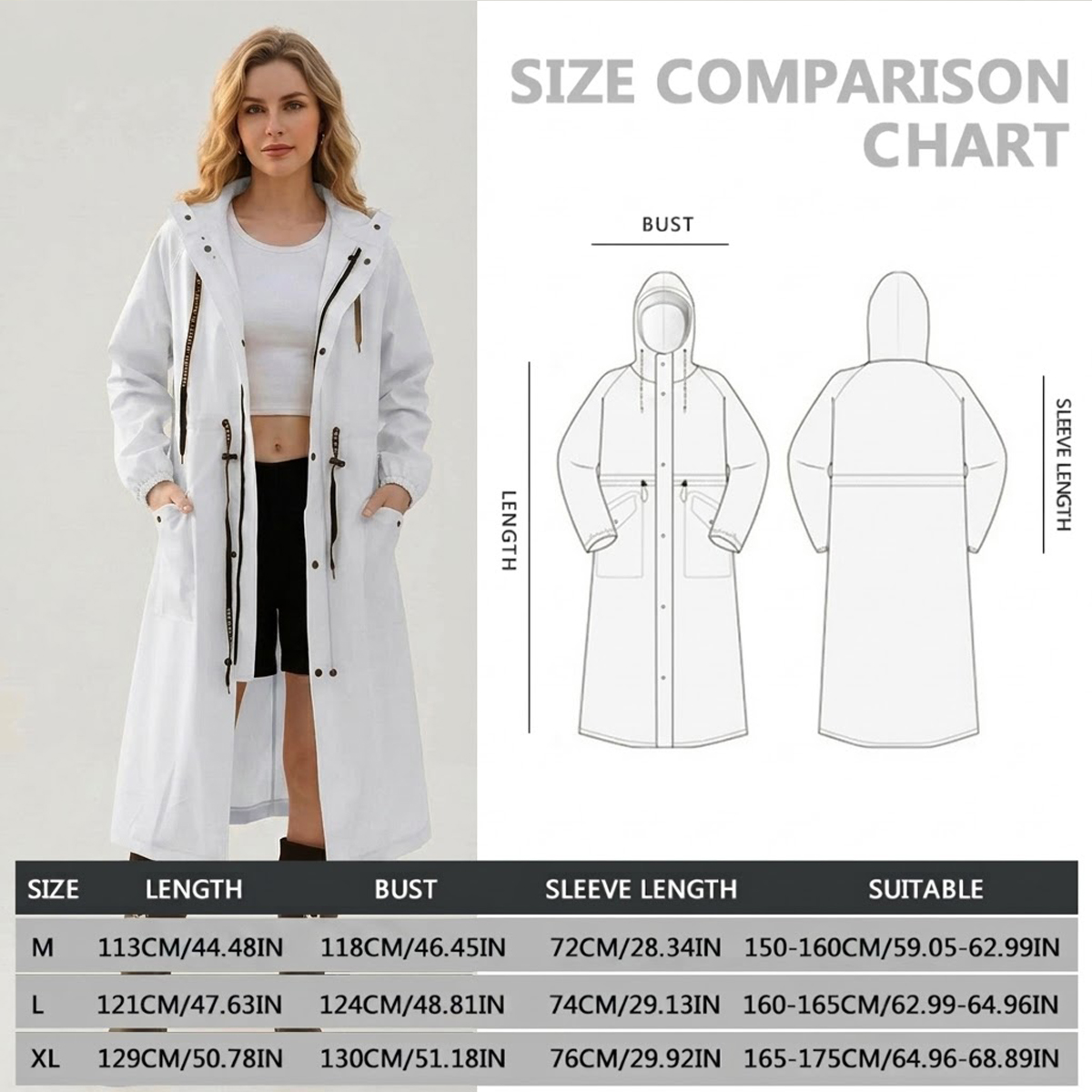 女性用ロング防水レインジャケット EVAトレンチコート フー - Camping Rain Poncho のレビューと価格