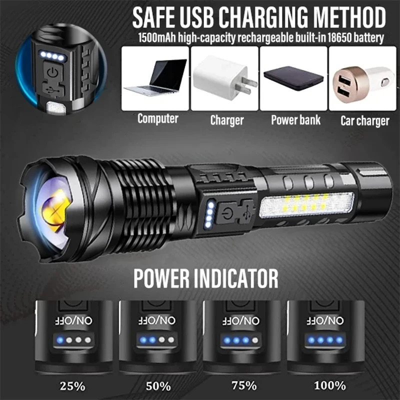 強力な XHP50 LED 懐中電灯防水 18650 トーチ - Outdoor Camping Glamping のレビューと価格