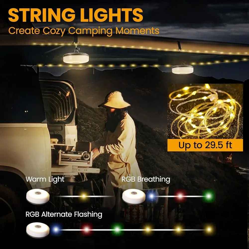充電式キャンプ用ストリングライト、テント、日よけ、屋外キャン - Outdoor Camping Lights String のレビューと価格
