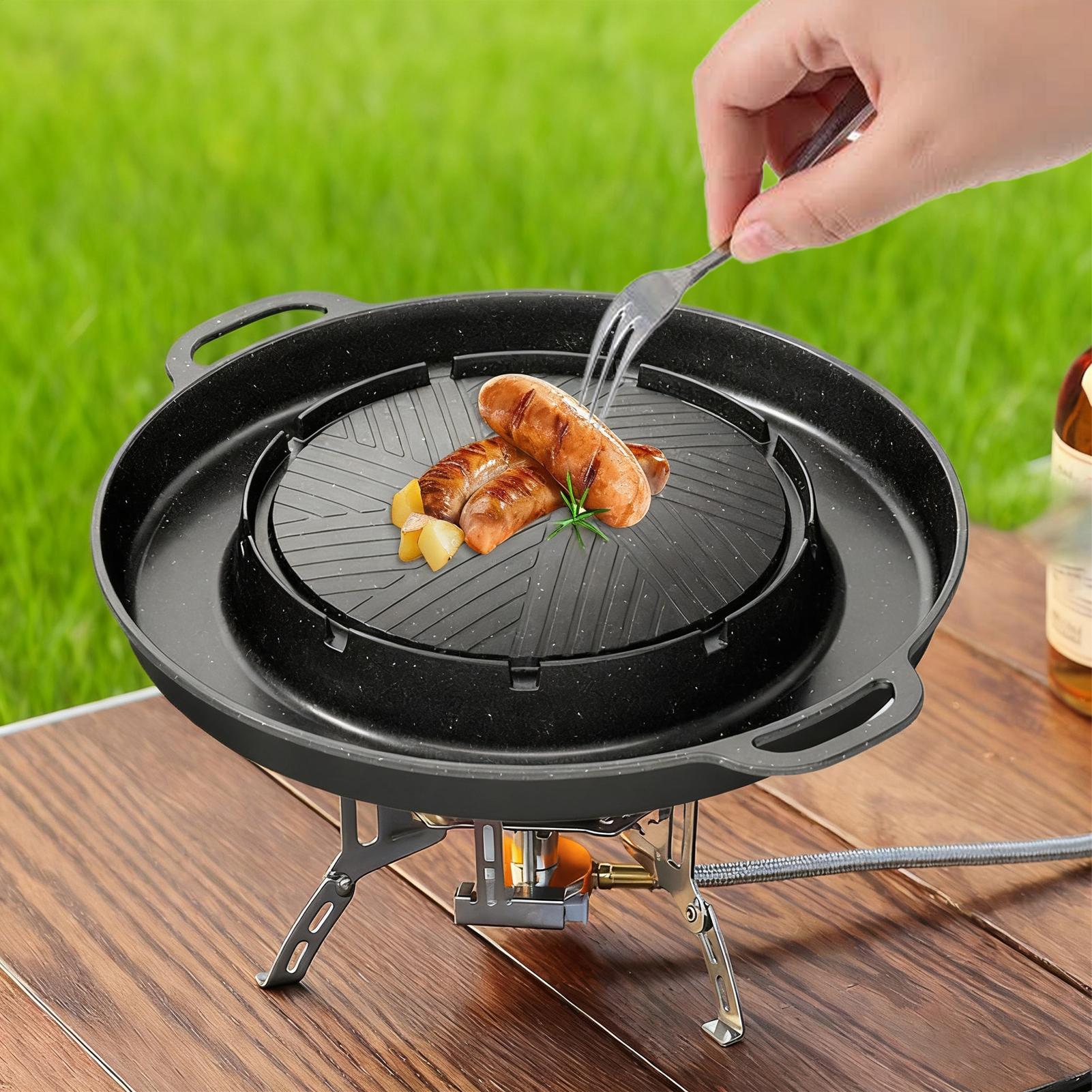 2-in-1 グリル＆ホットパン（コンロ用）、ノンスティック - Outdoor Camping Cooking Table のレビューと価格