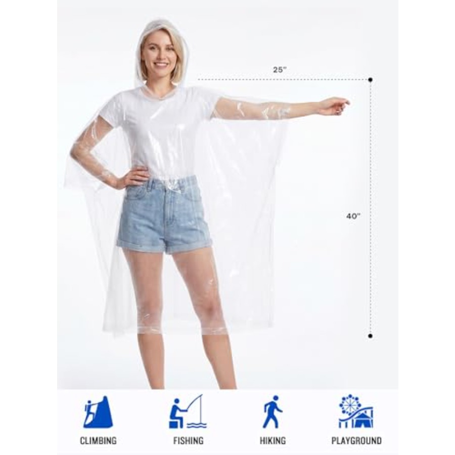 大人用使い捨てレインポンチョ、4枚入りファミリーパック、旅行 - Camping Rain Poncho のレビューと価格