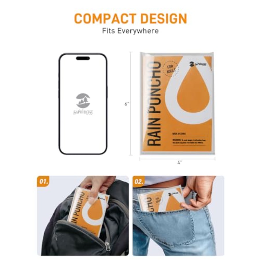 大人用使い捨てレインポンチョ、4枚入りファミリーパック、旅行 - Camping Rain Poncho のレビューと価格
