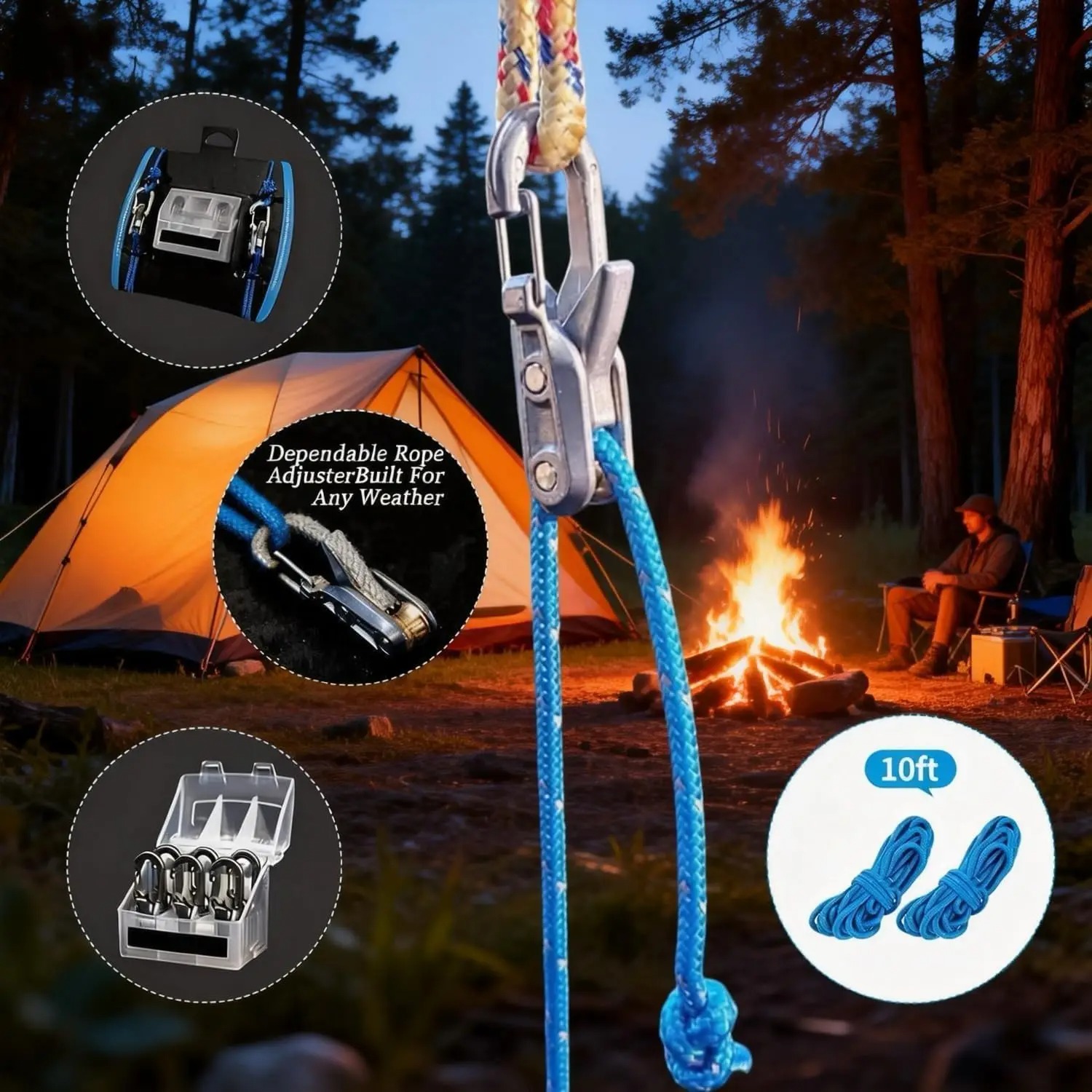 6個入りパラコードロープテンショナー、結び目なしローラーアジ - Outdoor Camping Guy のレビューと価格