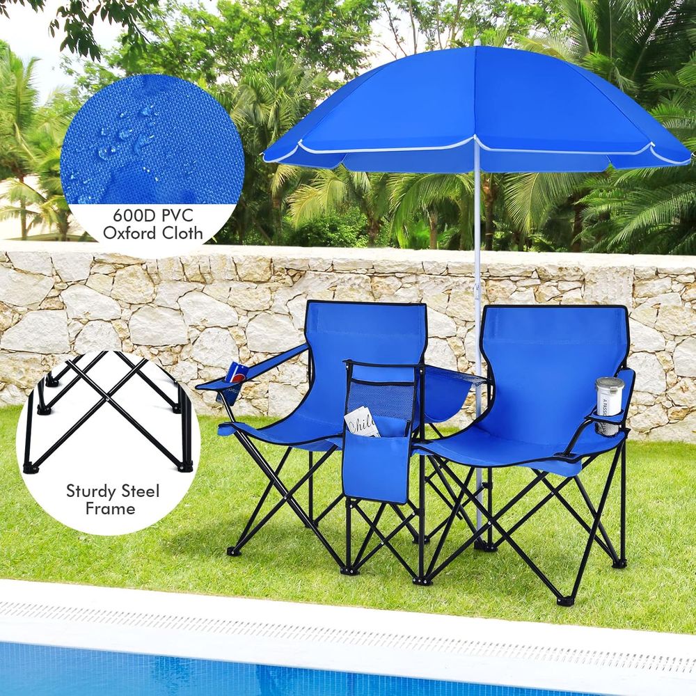 持ち運び可能な折りたたみ式ピクニックチェア、取り外し可能な傘 - Outdoor Camping Table And Chairs のレビューと価格