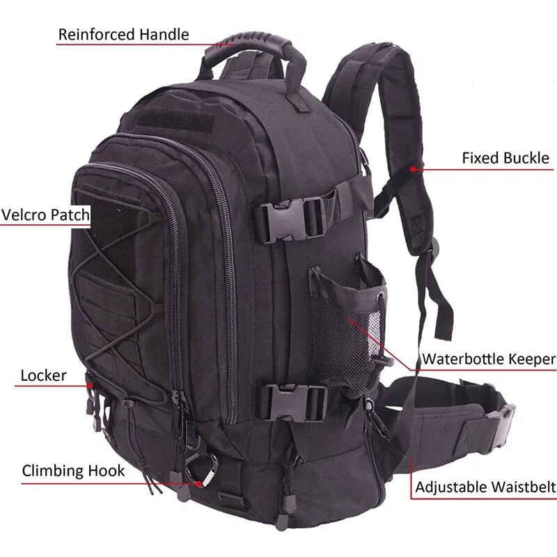 65L ミリタリーバックパック メンズ用、モールタクティカル - Lightweight Backpack 65L のレビューと価格