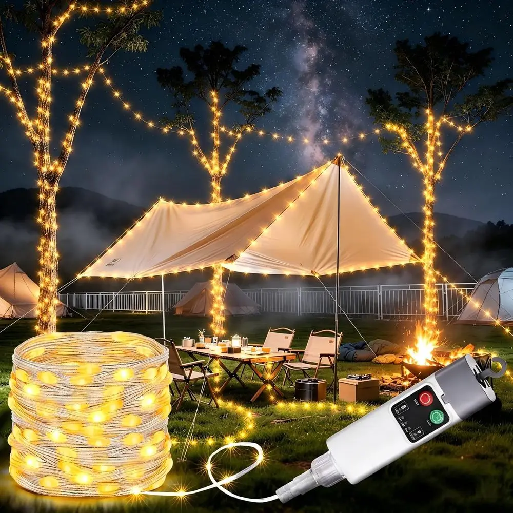キャンプ用ストリングライト、66フィート 200LED 充電 - Outdoor Camping Lights String のレビューと価格