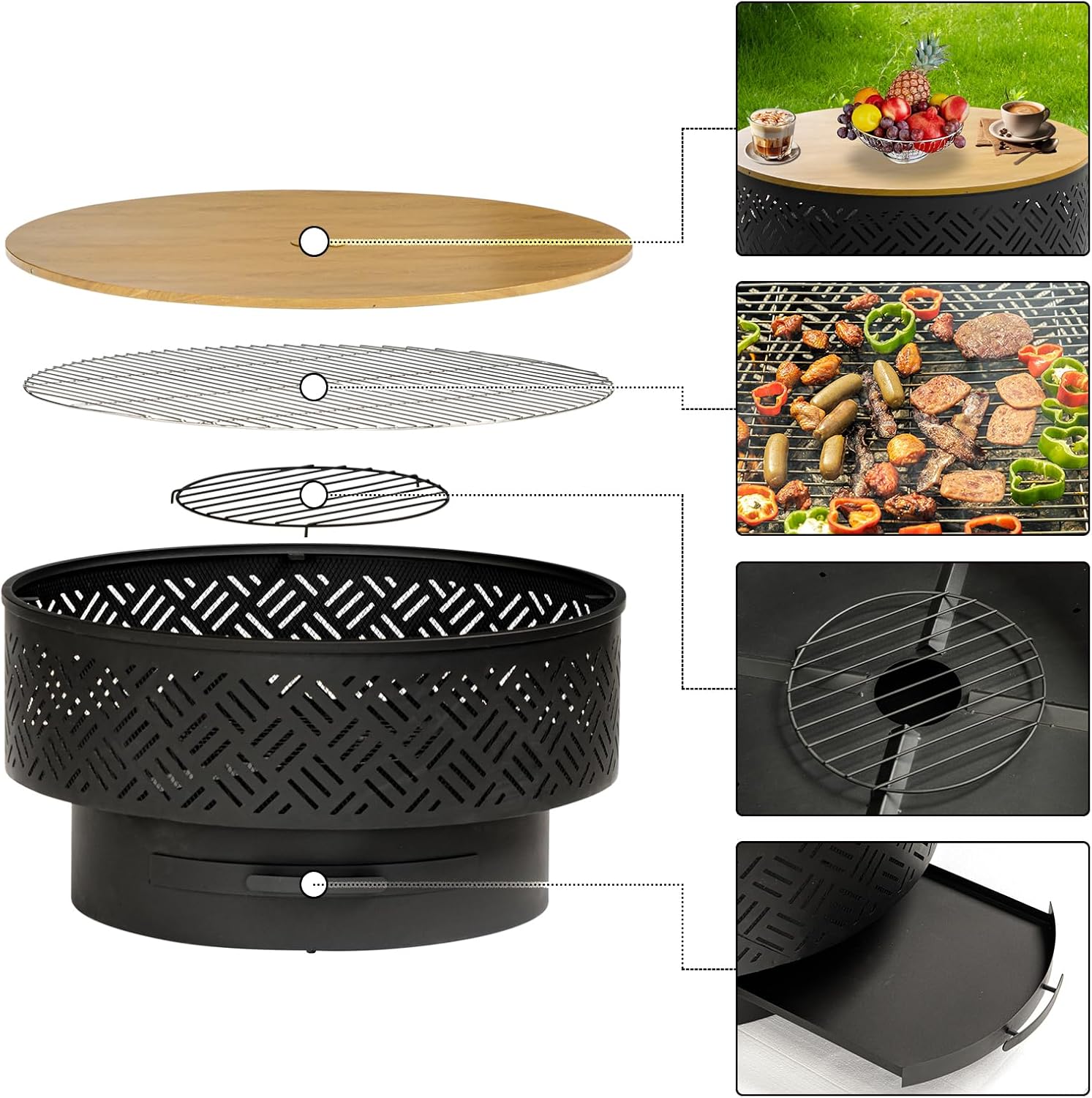 32インチ丸型金属製薪焚きファイヤーピットテーブル、BBQ調 - Outdoor Camping Cooking Table のレビューと価格