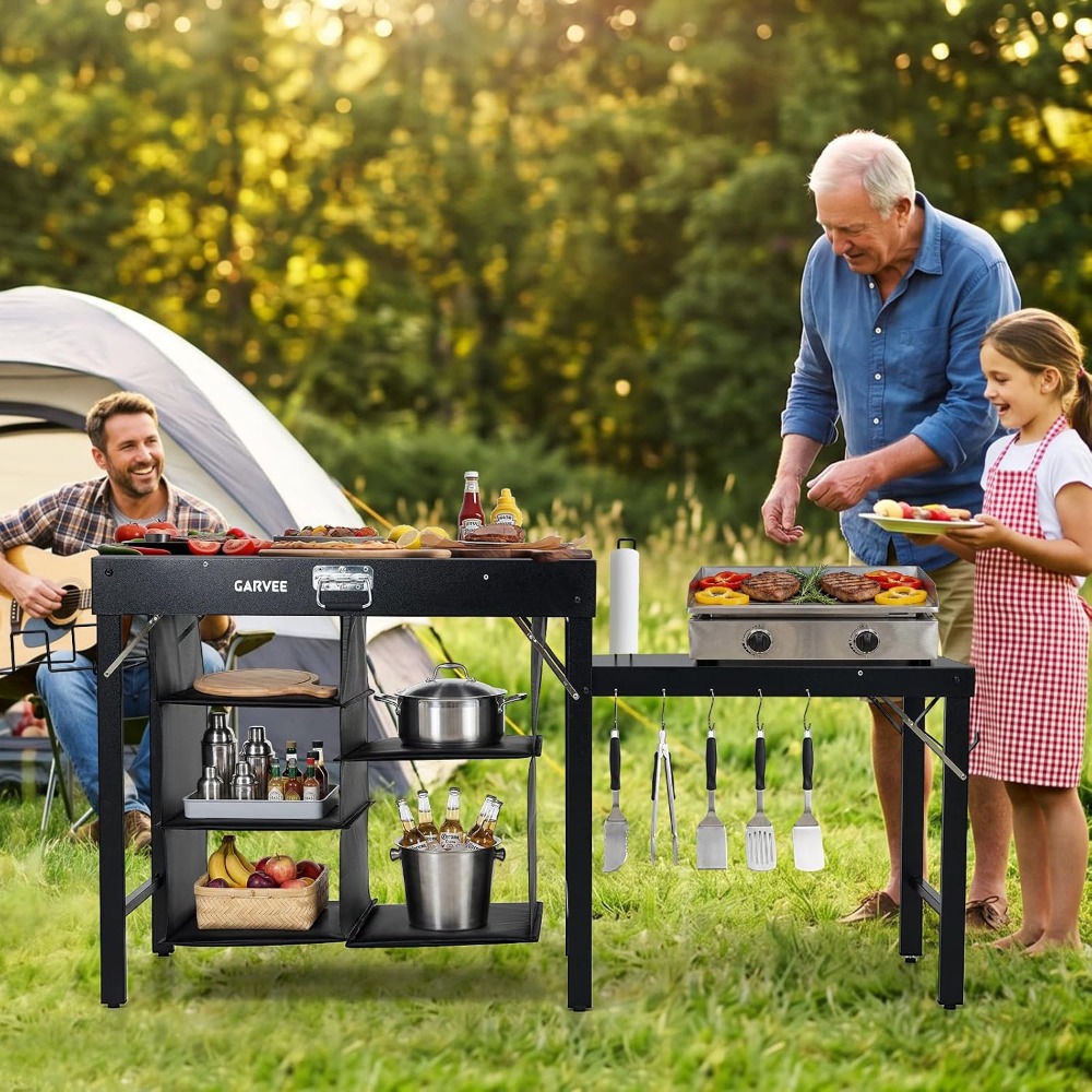 折りたたみ式メタルグリルテーブル（サイドエクステンションと収 - Outdoor Camping Cooking Table のレビューと価格
