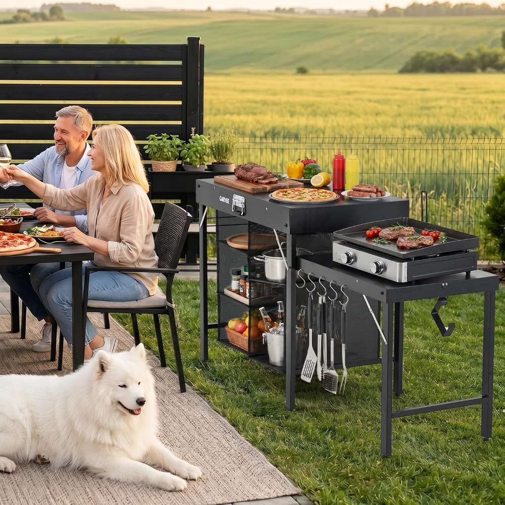 折りたたみ式メタルグリルテーブル（サイドエクステンションと収 - Outdoor Camping Cooking Table のレビューと価格