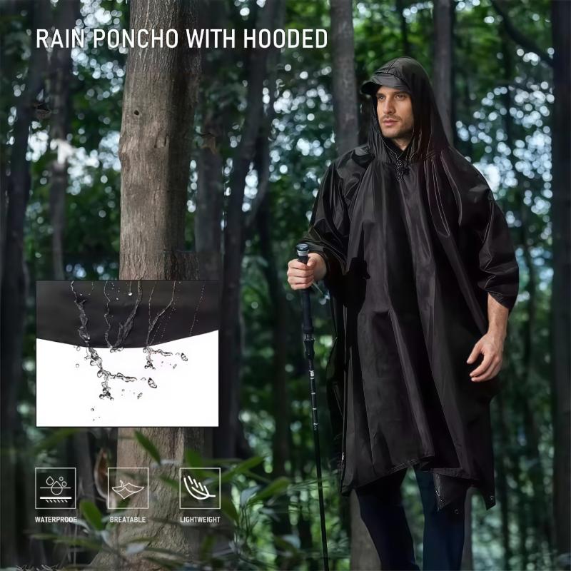 レインコート旅行用レインコート防水レインポンチョフード付き日 - Camping Rain Poncho のレビューと価格