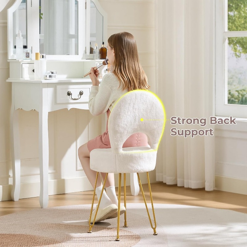 フェイクファー ホワイト スモール バニティチェア＆スツール - Folding Chair のレビューと価格