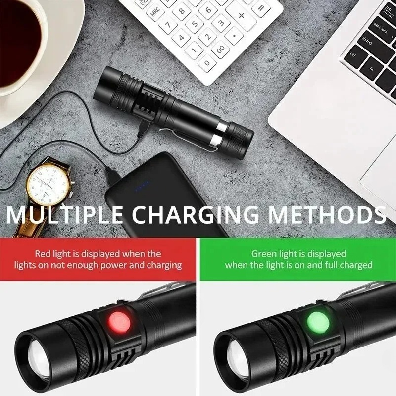 T6 LED 充電式懐中電灯、18650 ズーム可能なトーチ - Outdoor Camping Glamping のレビューと価格