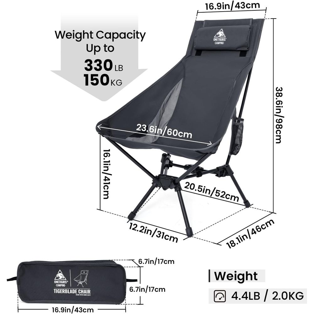 タイガーブレード ハイバック キャンプチェア 枕付きデザイン - Folding Chair のレビューと価格
