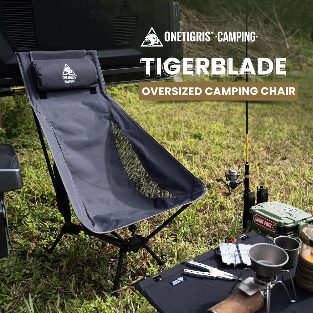 タイガーブレード ハイバック キャンプチェア 枕付きデザイン - Folding Chair のレビューと価格