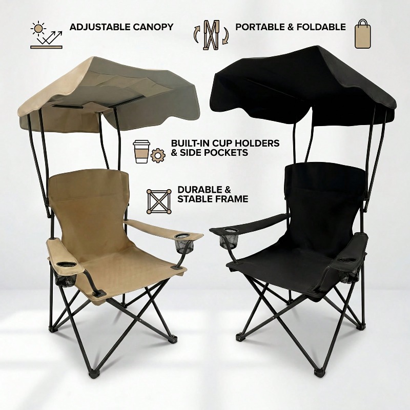 日よけ付きアウトドアキャンプチェア、折りたたみ式で持ち運び可 - Outdoor Activities In Camping のレビューと価格