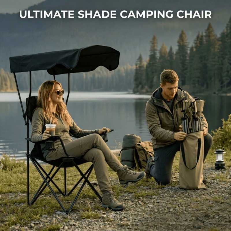 日よけ付きアウトドアキャンプチェア、折りたたみ式で持ち運び可 - Outdoor Activities In Camping のレビューと価格