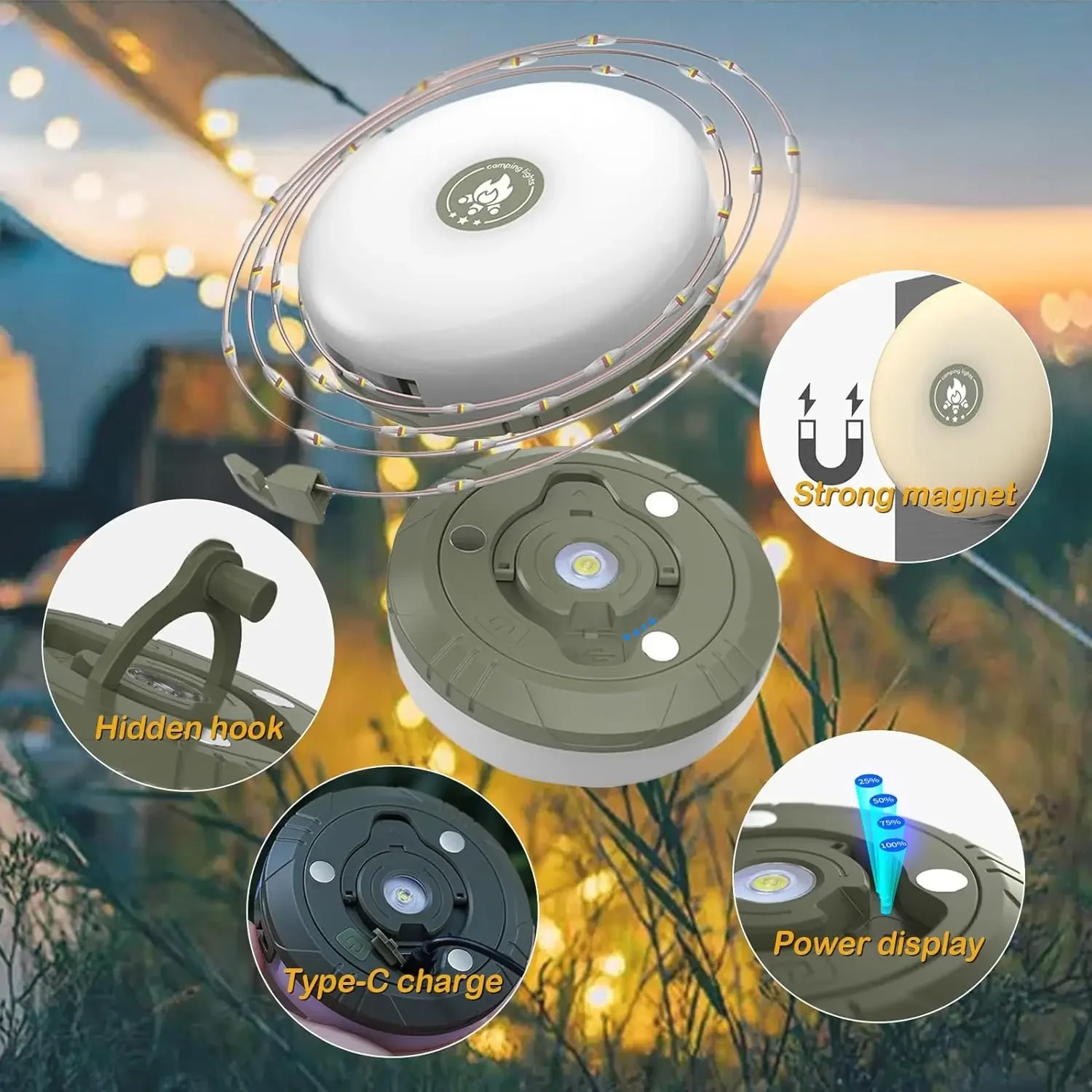 4-in-1 キャンプライト LED リールストリングライト - Outdoor Camping Lights String のレビューと価格